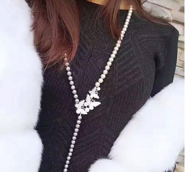 30″8-9mm natural south sea genuine white round pearl necklace 888AAAA