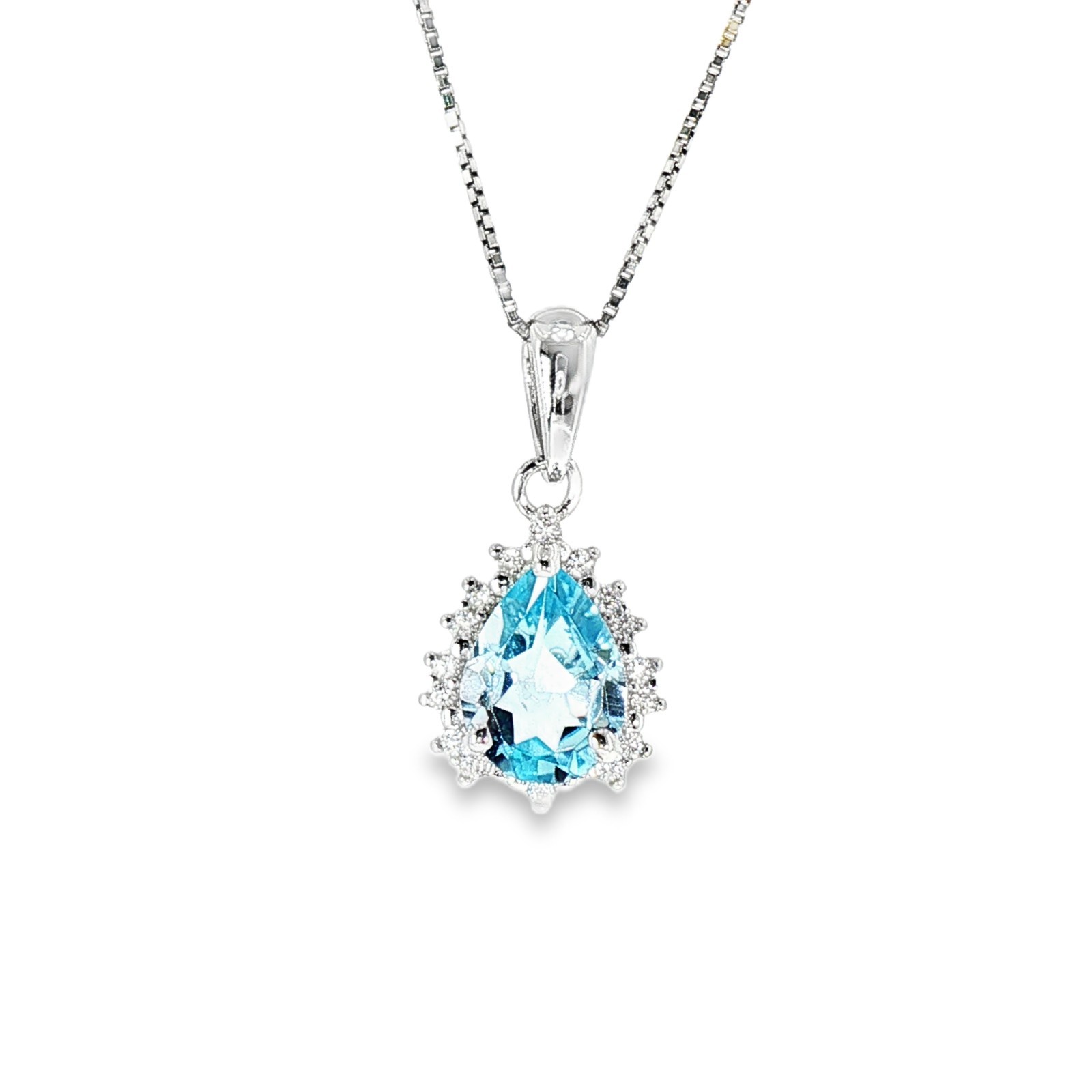 925 Sterling Silver Pendant Sky-Blue Topaz 9x7mm Pears Gemstone Jewelry.