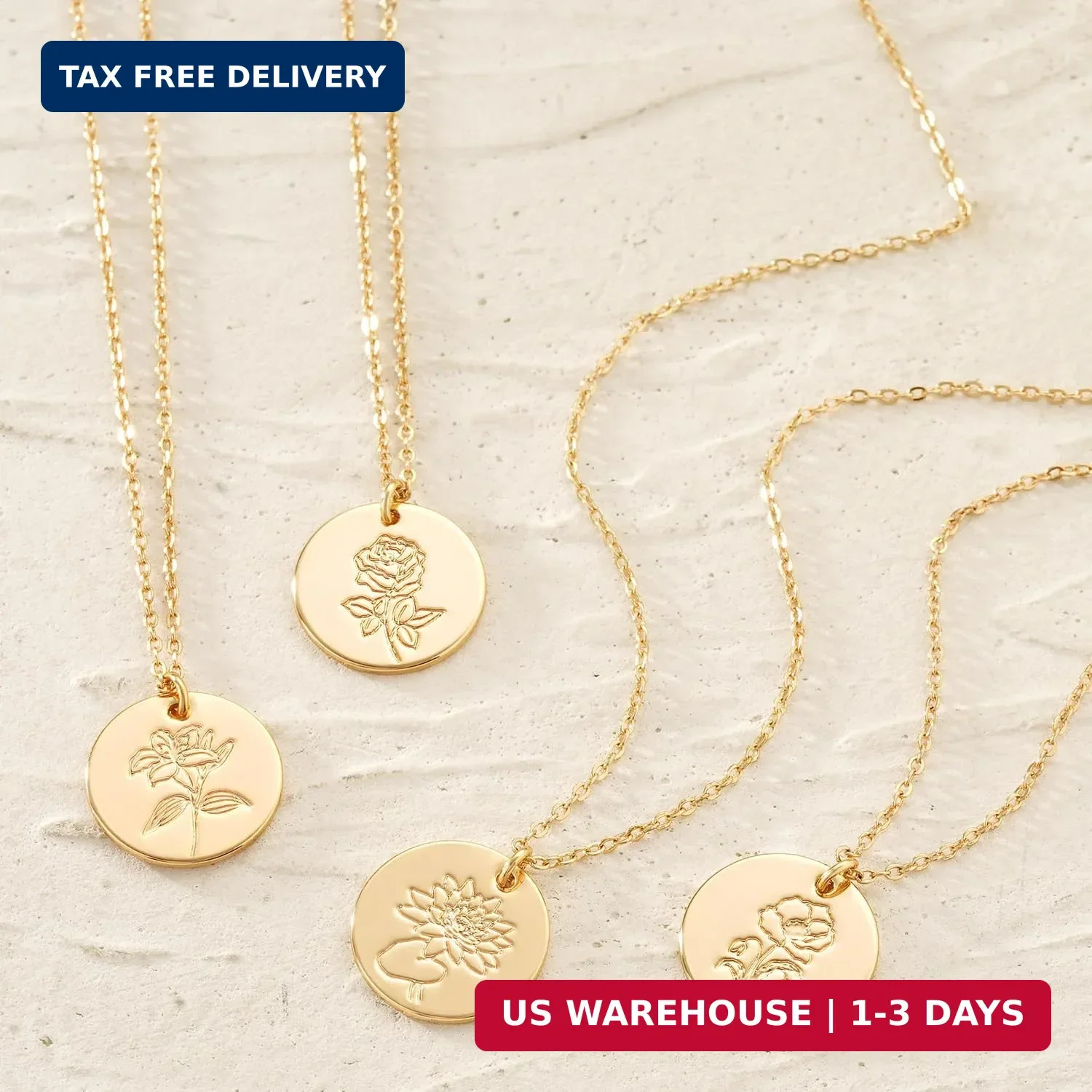 MYEARS Women Birth Flower Necklace Gold Coin Engraved Disc 12 Month Flower Bouqu