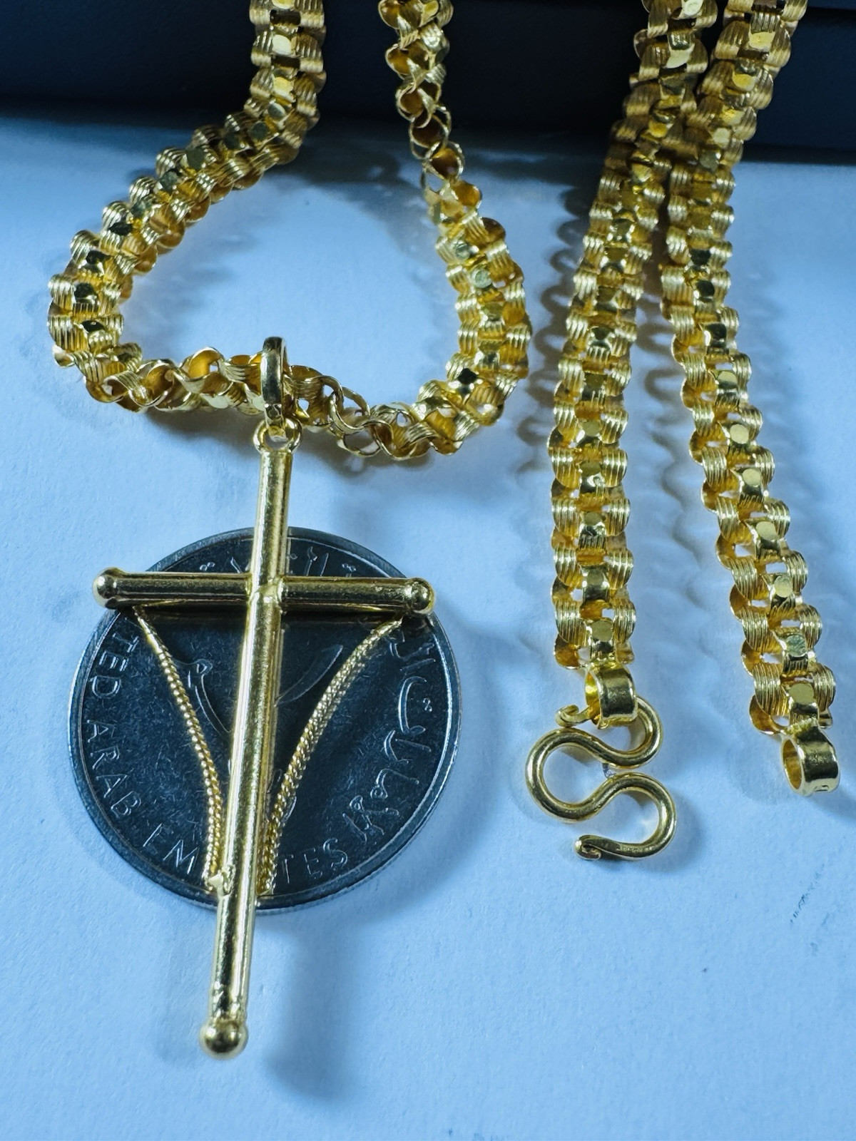 22K 916 22C Fine Real Gold 17.5”/18 inch Cross Necklace 21.7g 6mm