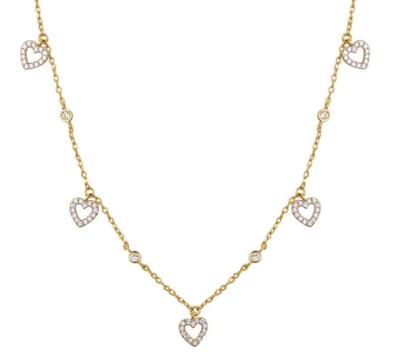 Gold on Silver Heart Necklace Cubic Zirconia Hallmarked Womens Jewellery Gift