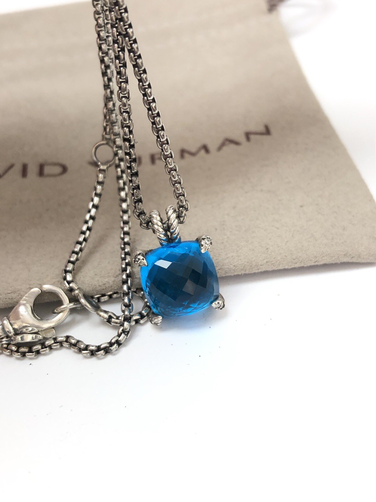 DAVID YURMAN 11mm Chatelaine Sterling Silver With Blue Topaz & Diamond Necklace