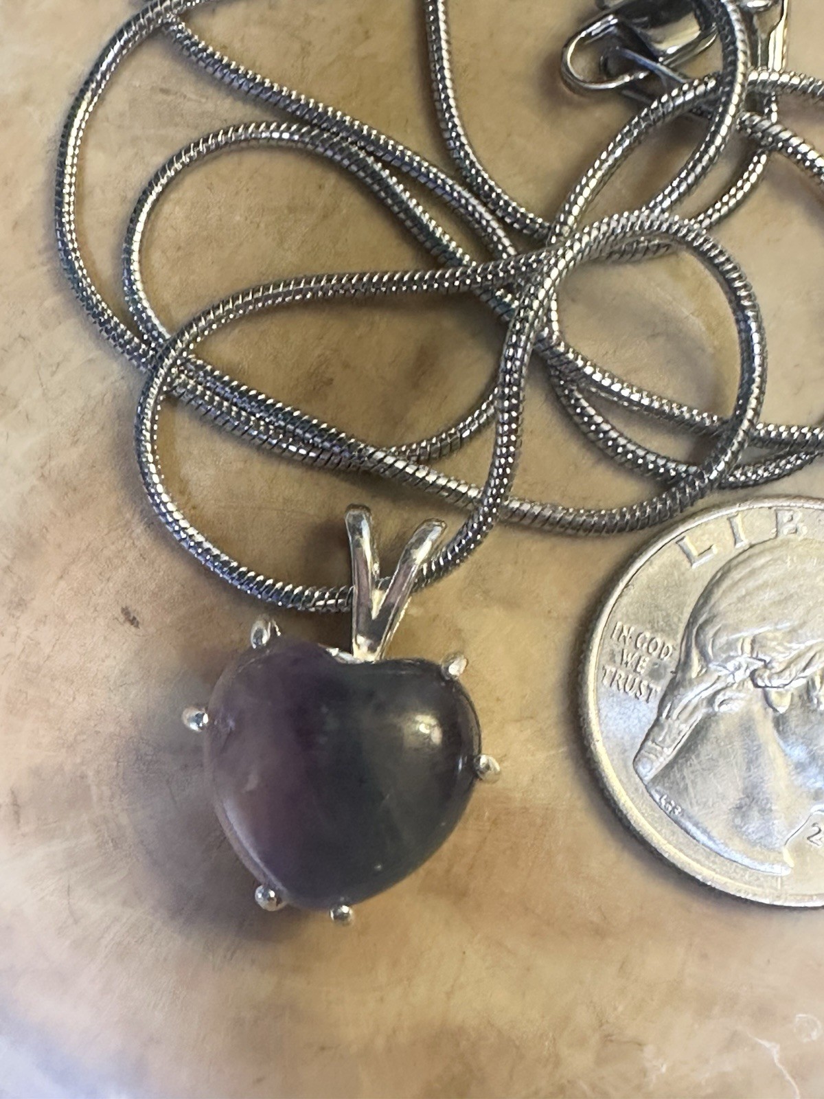 Lovely Purple Blue Fluorite 925 Sterling Silver Heart Pendant Necklace 22 Inch