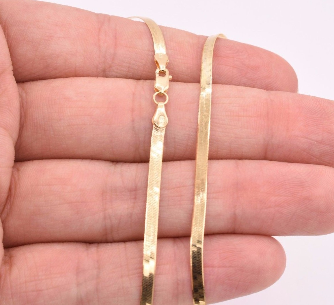 High Polished Herringbone Necklace Chain 10K Solid Yellow Gold 3.0mm ALL SIZES