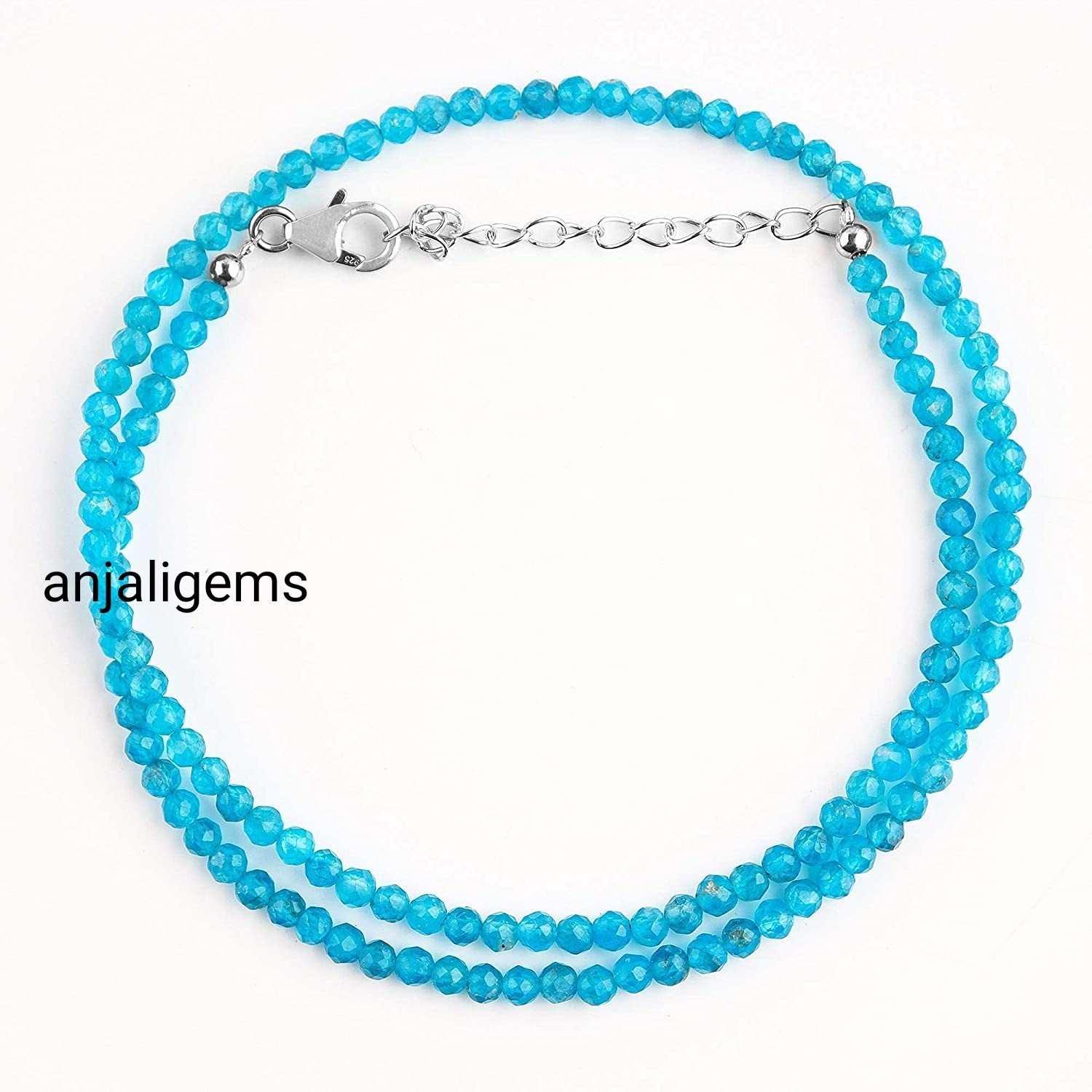 AAA+ Natural Swiss Blue Topaz Gemstone Beads Necklace In 925Silver Woman Jewelry