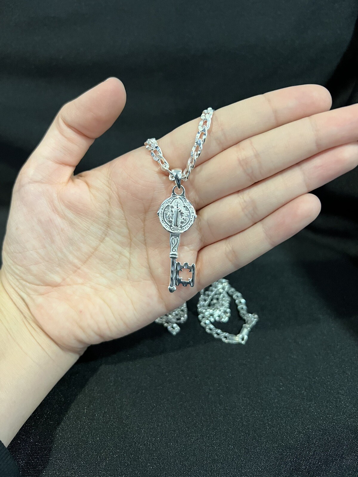 925 Sterling Silver St Benedict Key San Benito Llave & Deck Curb Chain 22 26 30
