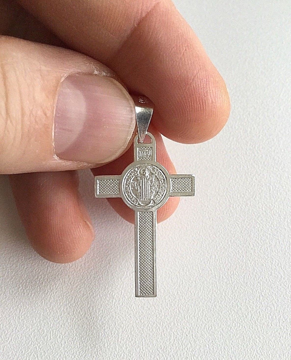 925 STERLING SILVER SAINT BENEDICT CROSS/ 925 PLATA MEDALLA SAN BENITO CRUZ-36mm