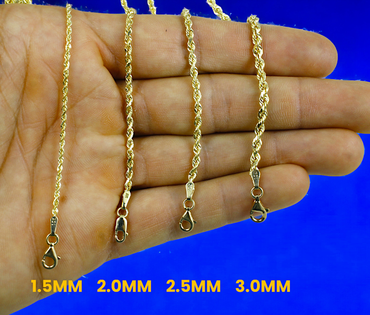 10K Yellow Gold SOLID Rope Chain Necklace Bracelet Diamond Cut 1mm-10mm 7″-30″