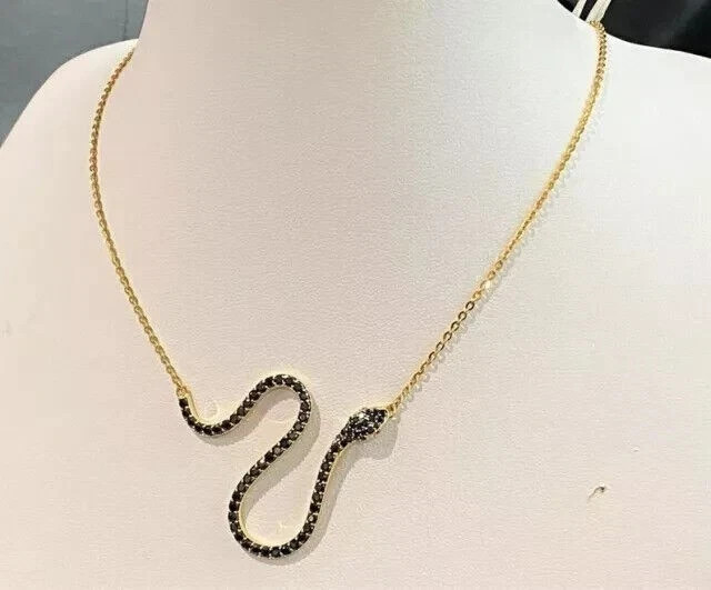 14K Yellow Gold Plated 2Ct Round Cut Black Lab Created Women’s Snake Pendant