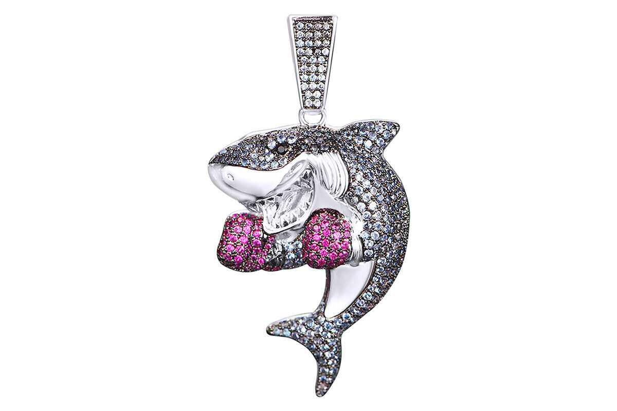 1.25 Ct Round Multi Color Diamond Shark Charm Pendant