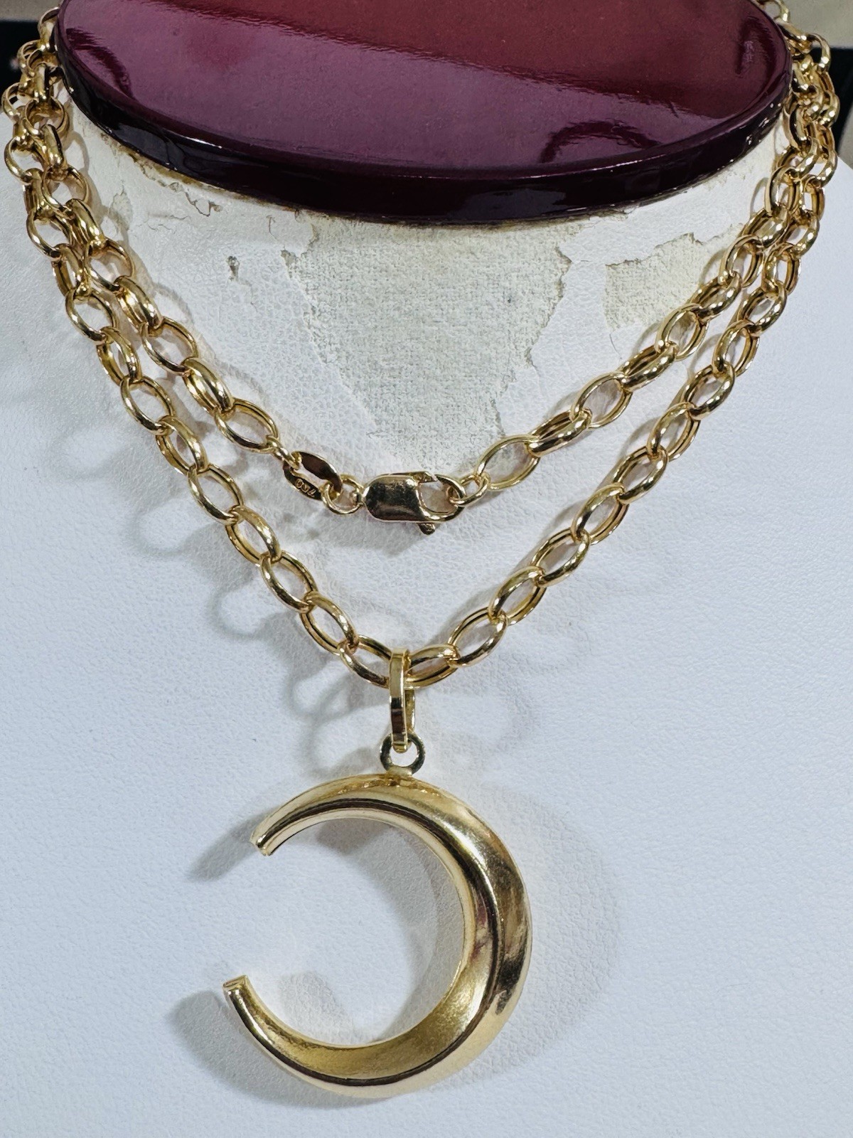 RARE 18K 750 Real Gold Letter C or Half Moon Necklace 19.5/20” Long 3.8mm 6.55g