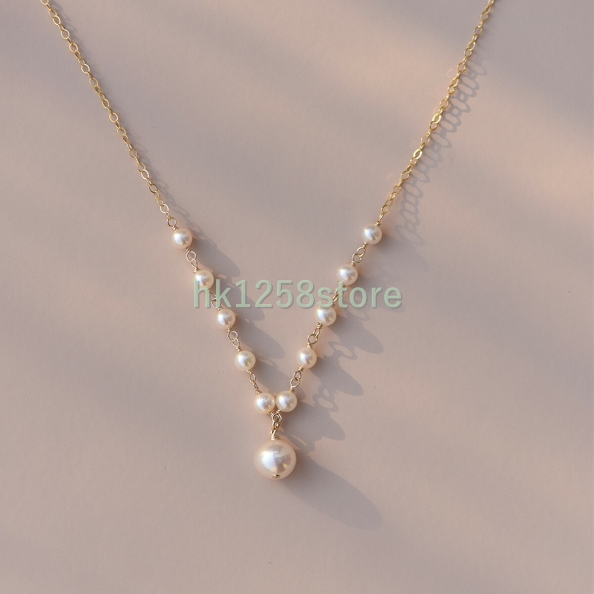 18″ Gorgeous Natural AAA+ Akoya White Round Pearl Pendant Necklace 14k Gold P