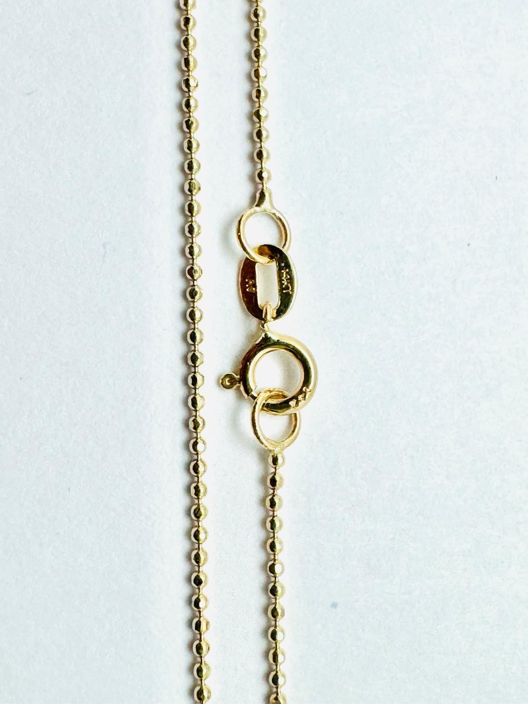 14k Solid Yellow Gold Beads Chain Necklace 1.0 mm 18 inches (45 cm) B-10-9