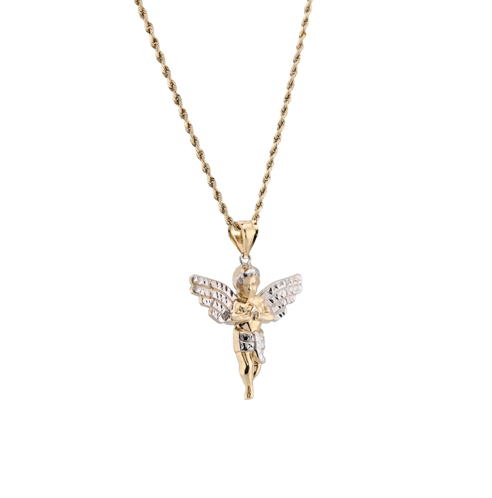 1/10th Real 10k Gold Bonded 925 Two Tone Praying Angel Pendant 2.9gms Mens Charm