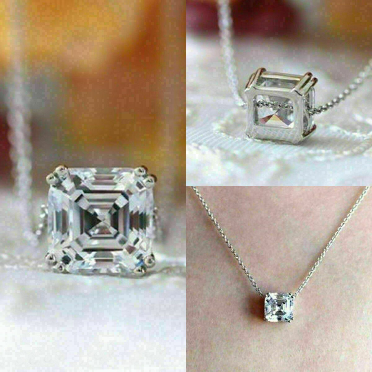 2 Ct Asscher Moissanite Solitaire Pendant 18 “Necklace 14k White Gold Plated