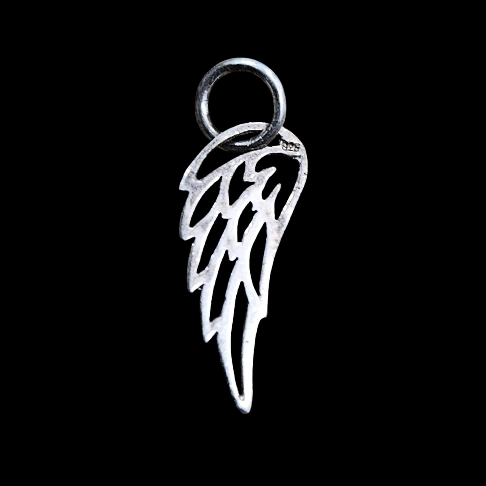925 Sterling Silver Angel Wing Charm Pendant Small Openwork Feather