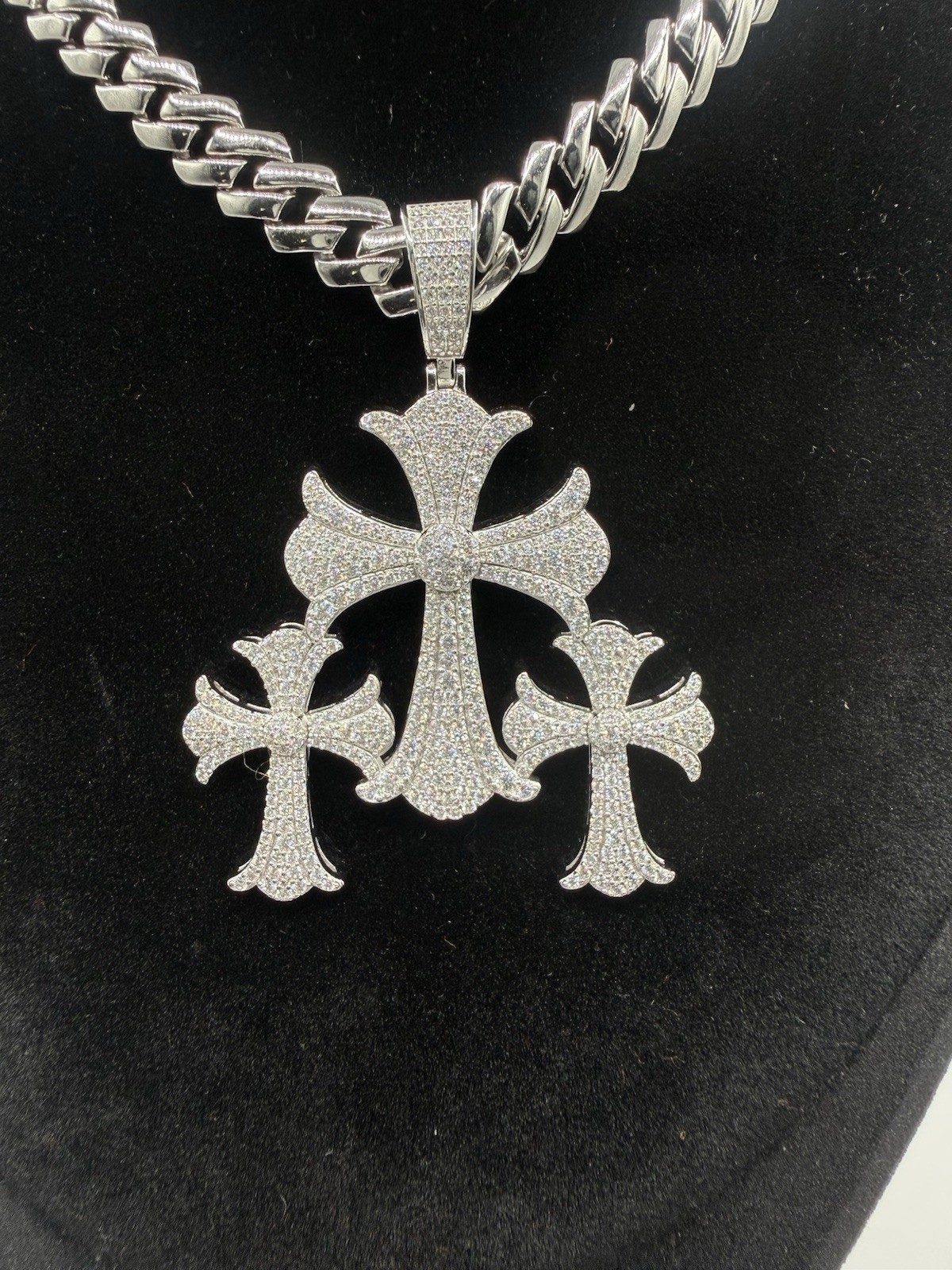9mm 22 Rhodium Miami Cuban Heavy Chain Sterling Silver W Moissanite Pendant 22″
