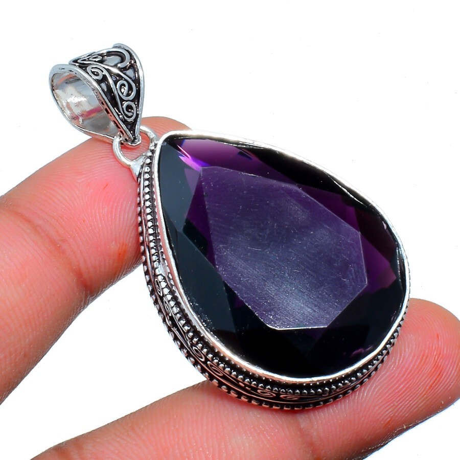 Purple Amethyst Gemstone Handmade 925 Sterling Silver Anniversary Gift Pendant