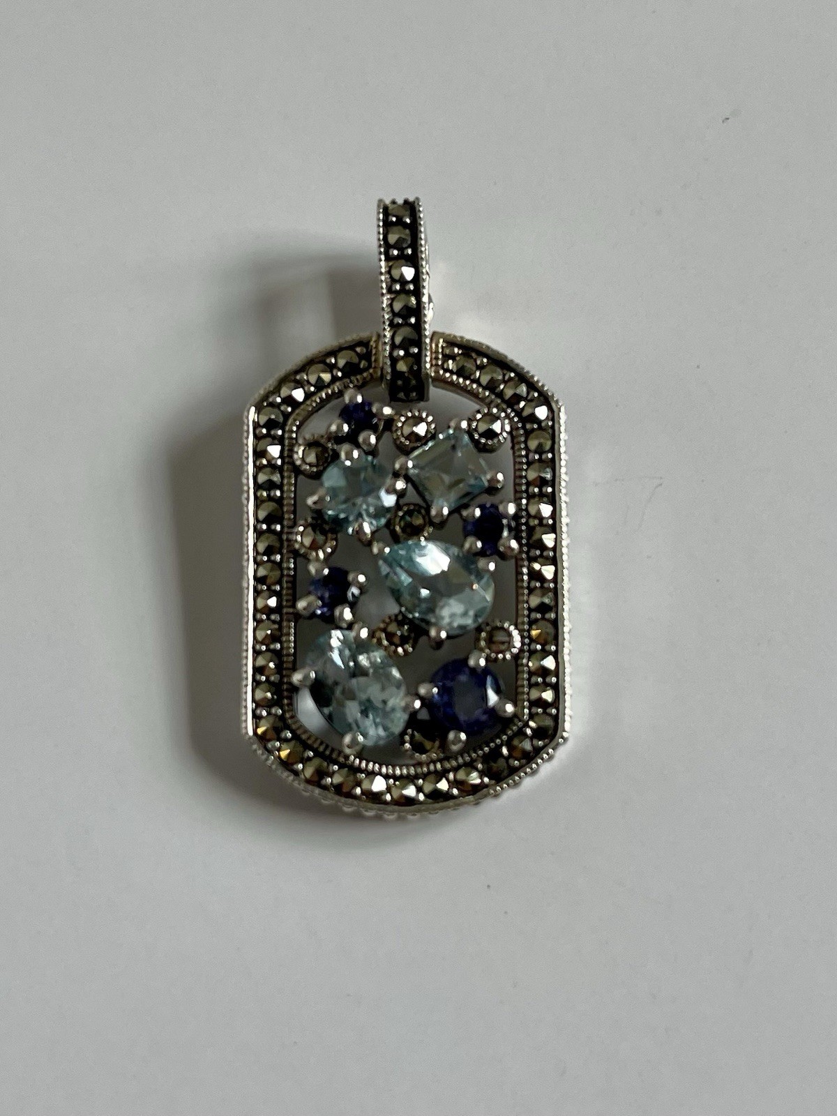 Vintage CNA Thailand 925 Topaz Iolite Stone Pendant Enhancer