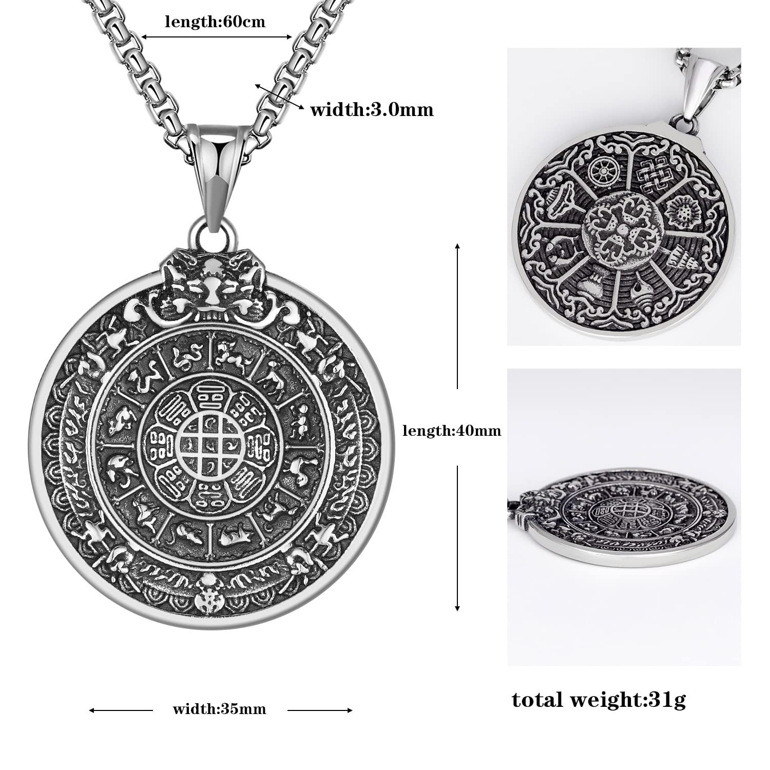 Tibetan Buddhist Necklace for Women, Om Tantra Stainless Steel Pendant Talisman