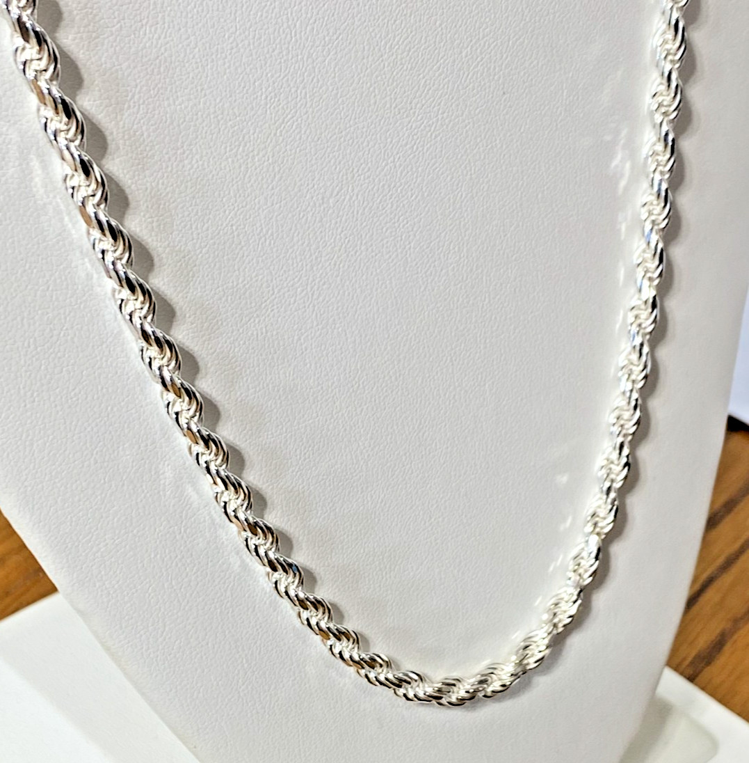 AGI Hallmarked Sterling Silver Heavy Rope Chain Necklace 5mm 30″ Italy 55g