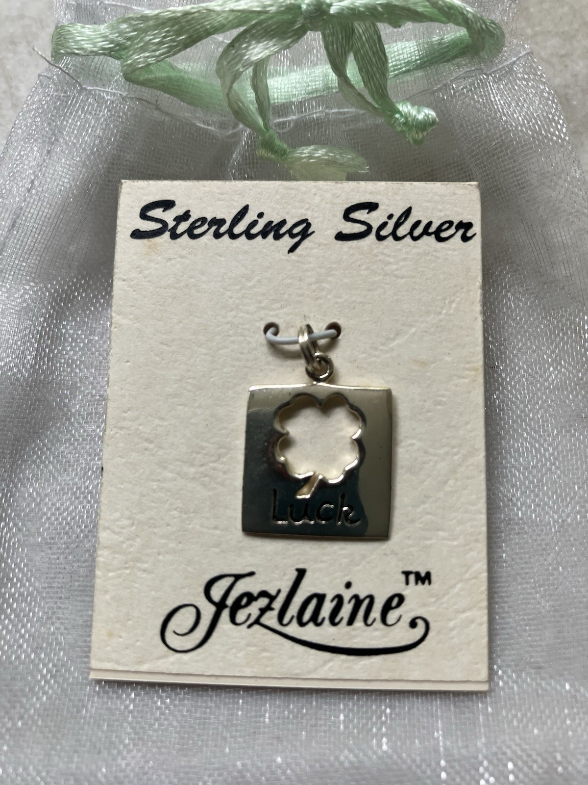 Sterling Silver Thai 925 LUCK 4 Leaf Clover Charm/Pendant Jezlaine NEW 5/8″