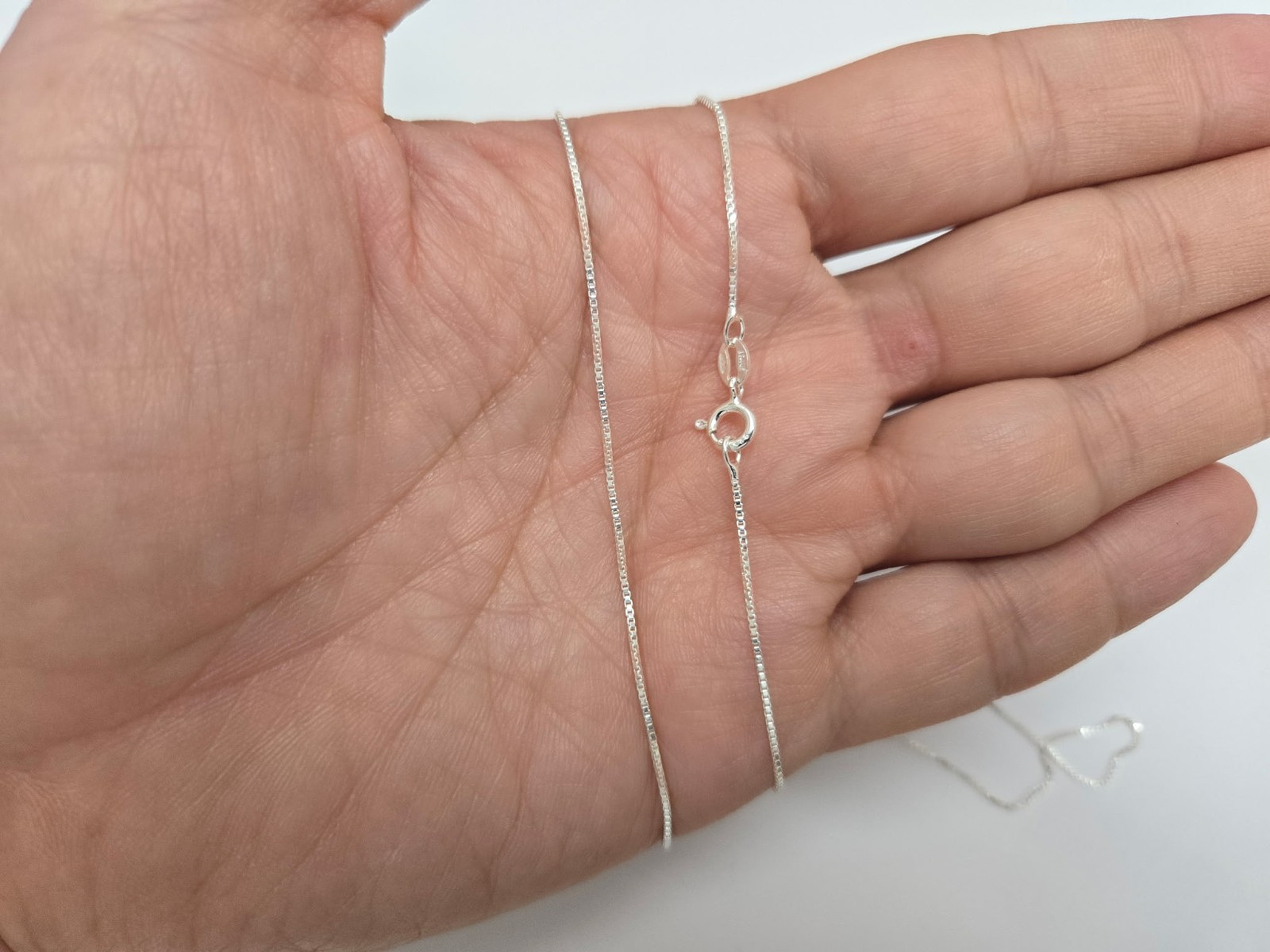 925 Sterling Silver Box Chain Very Thin Necklace Women 0.8mm Thick Size 16″~30″