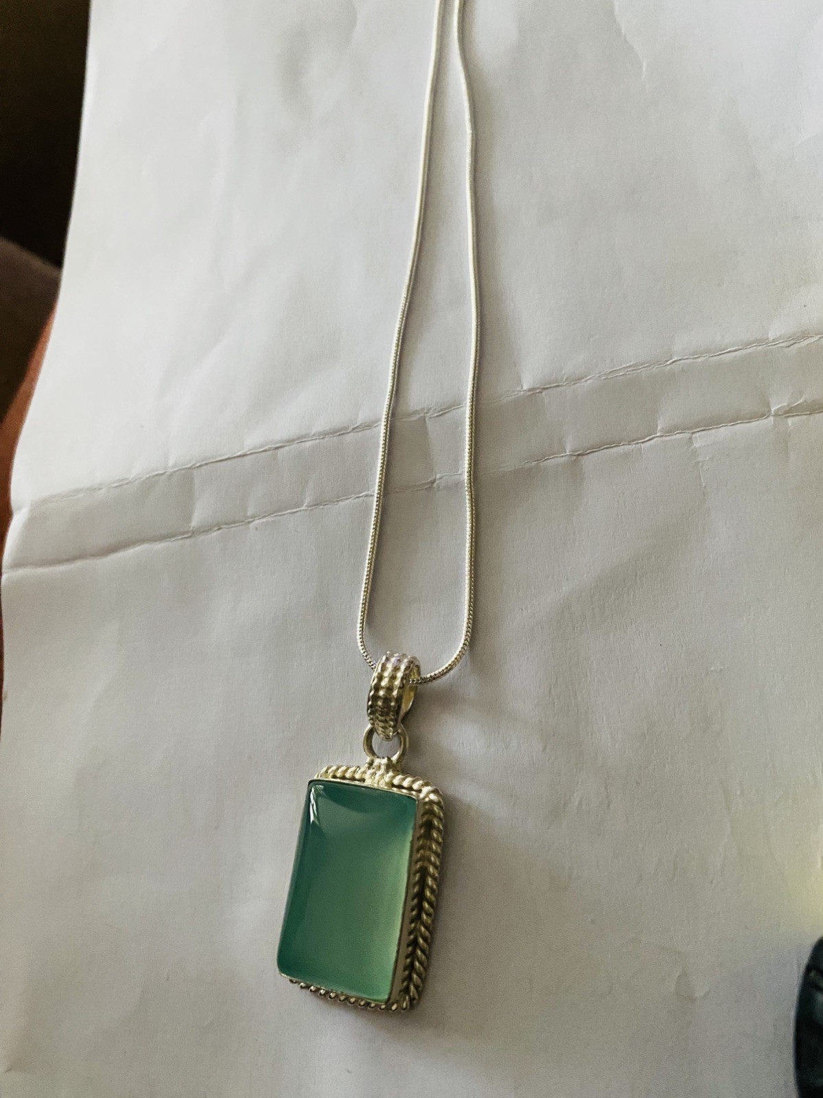 Vintage Aqua Chalcedony Big Pendant 925 Silver 20”chain.4x2cm UK Seller VGC