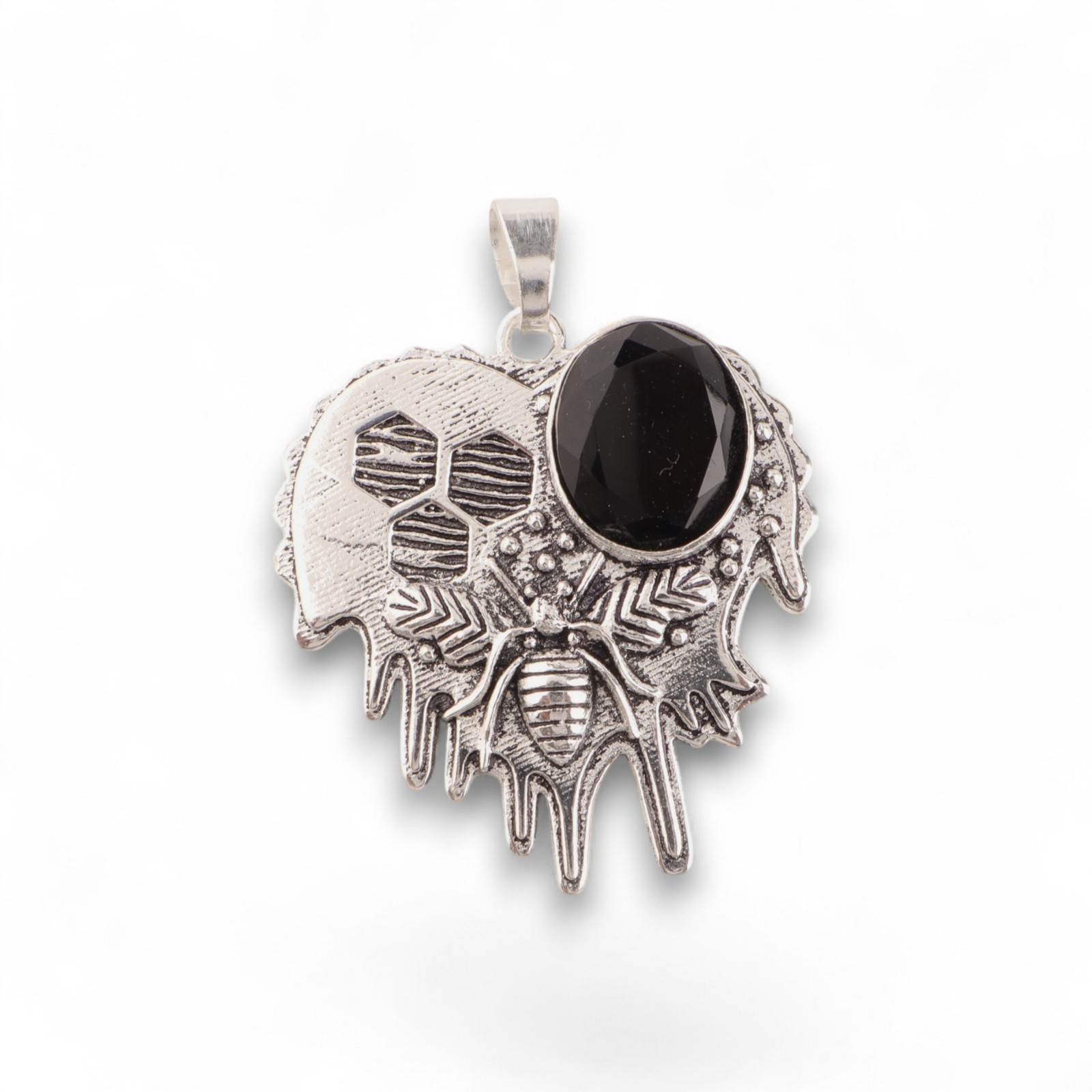 Natural Black Onyx Sterling Silver Mother Anniversary Bezel Engagement Pendant