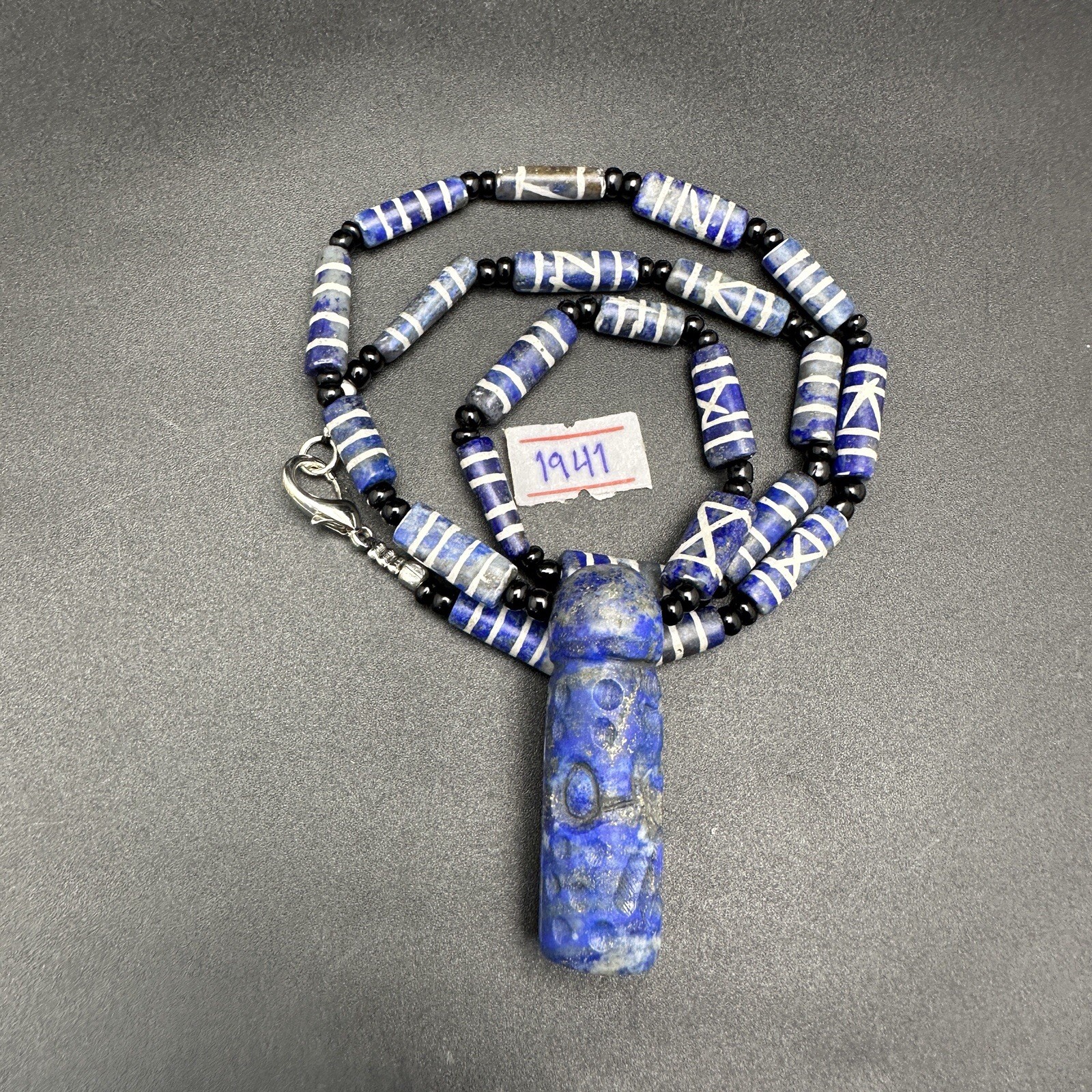 Vintage Rare Natural Lapis Lazuli Beads And Pendant Necklace Rare