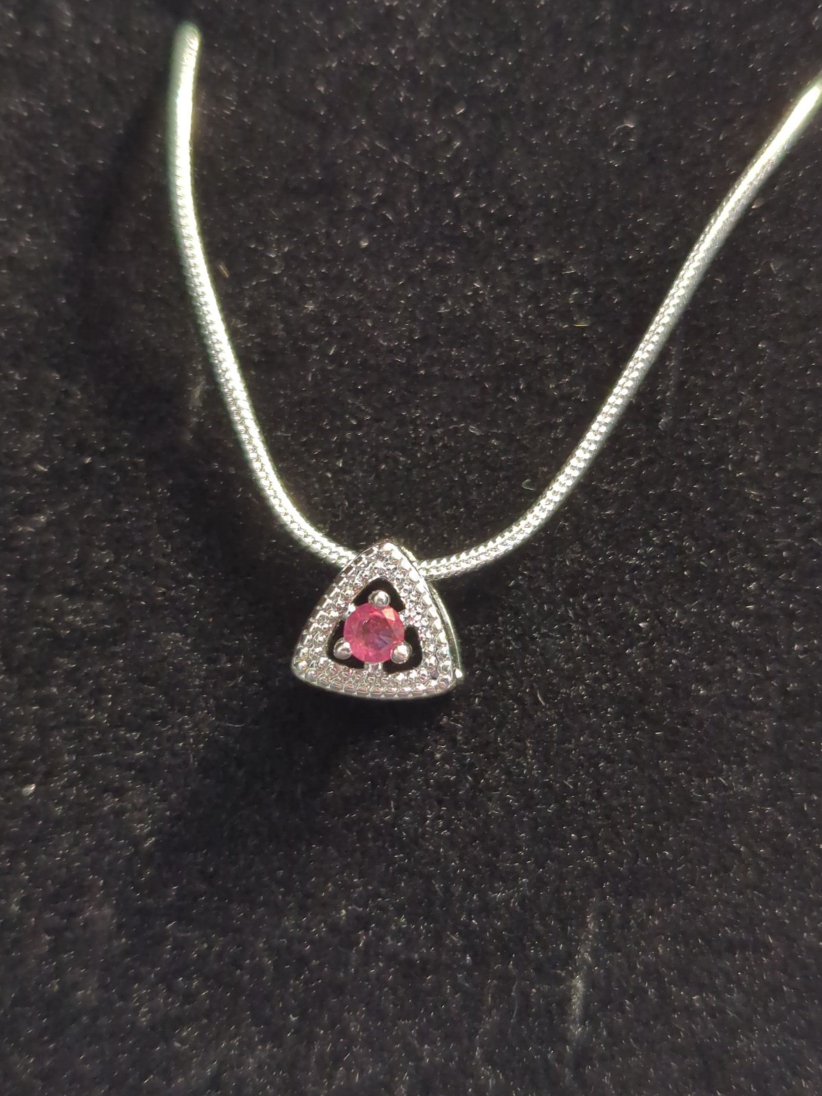 Sterling 925 Necklace Pendant Ruby Sapphire Minimalist Triangle Pyramid Setting