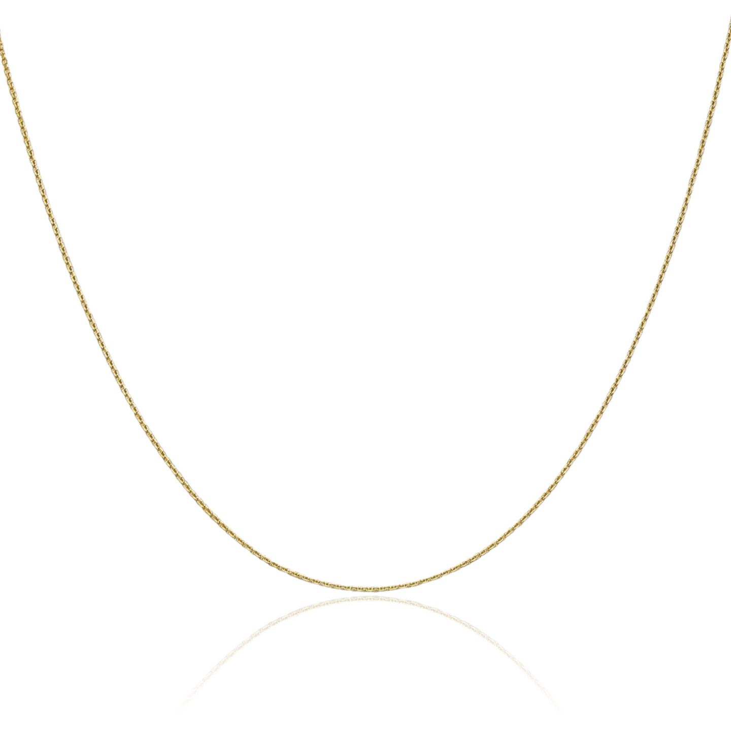 14K Solid Yellow Gold 0.65mm Dainty Round Cable Chain Necklace Diamond