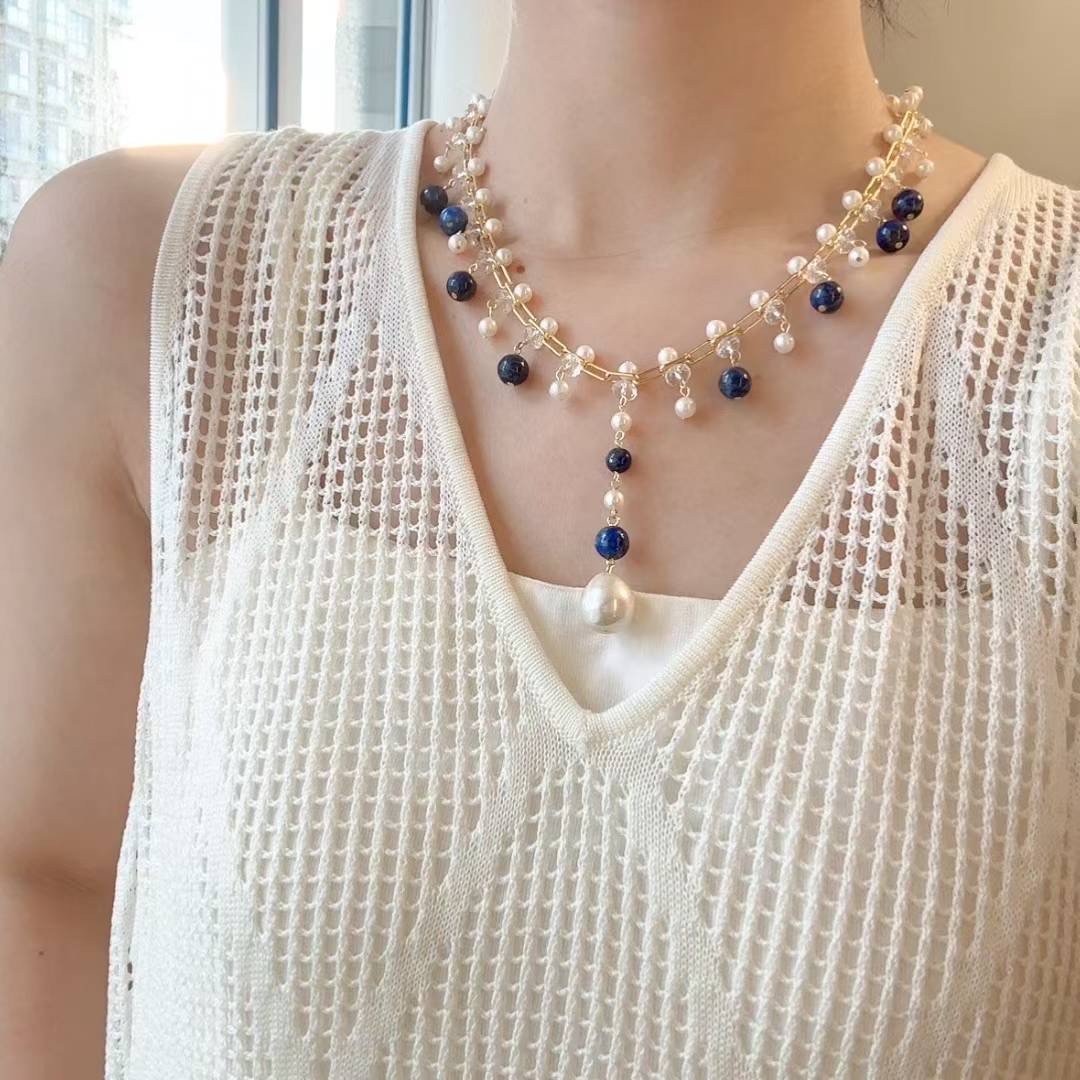 Design Pretty Handmade Natural South Sea White Black Real Pearl Necklace 17″