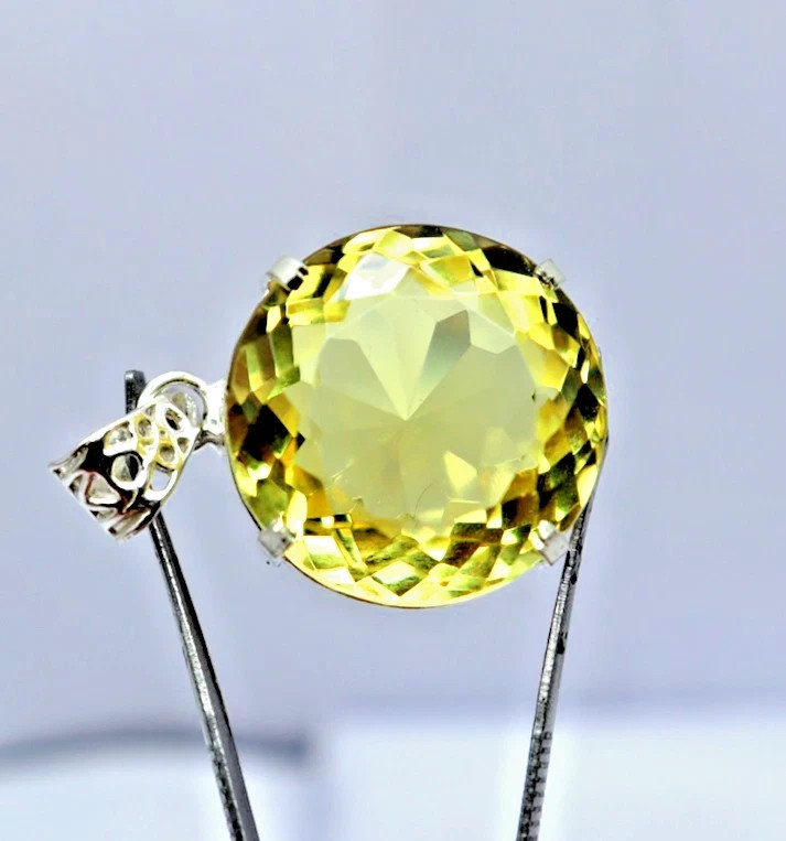 Natural Topaz 83 Ct Yellow 925 Sterling Silver Round Certified Gemstone Pendant