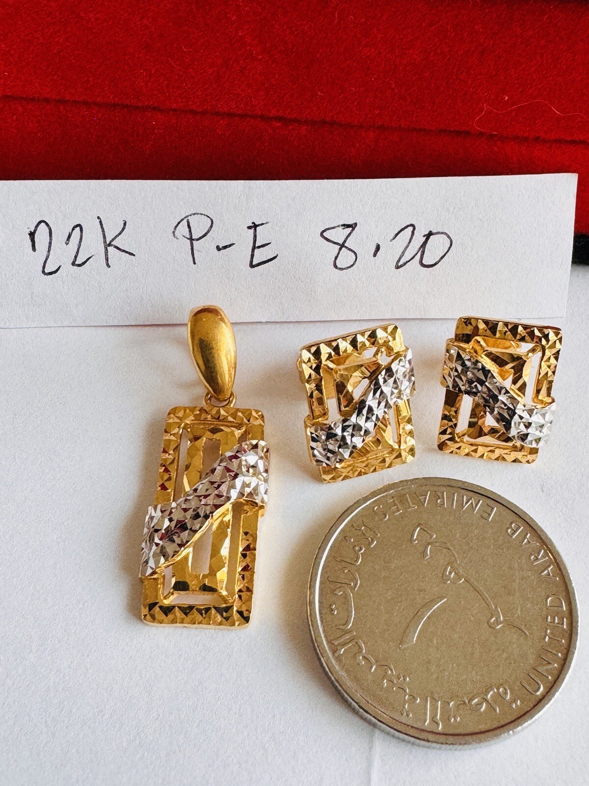 22K 916 22CT Fine Real Gold Unique Two tone Earring & Pendant 8.2G