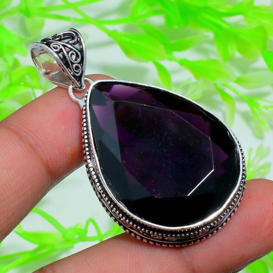 Purple Amethyst Gemstone Handmade 925 Sterling Silver Anniversary Gift Pendant