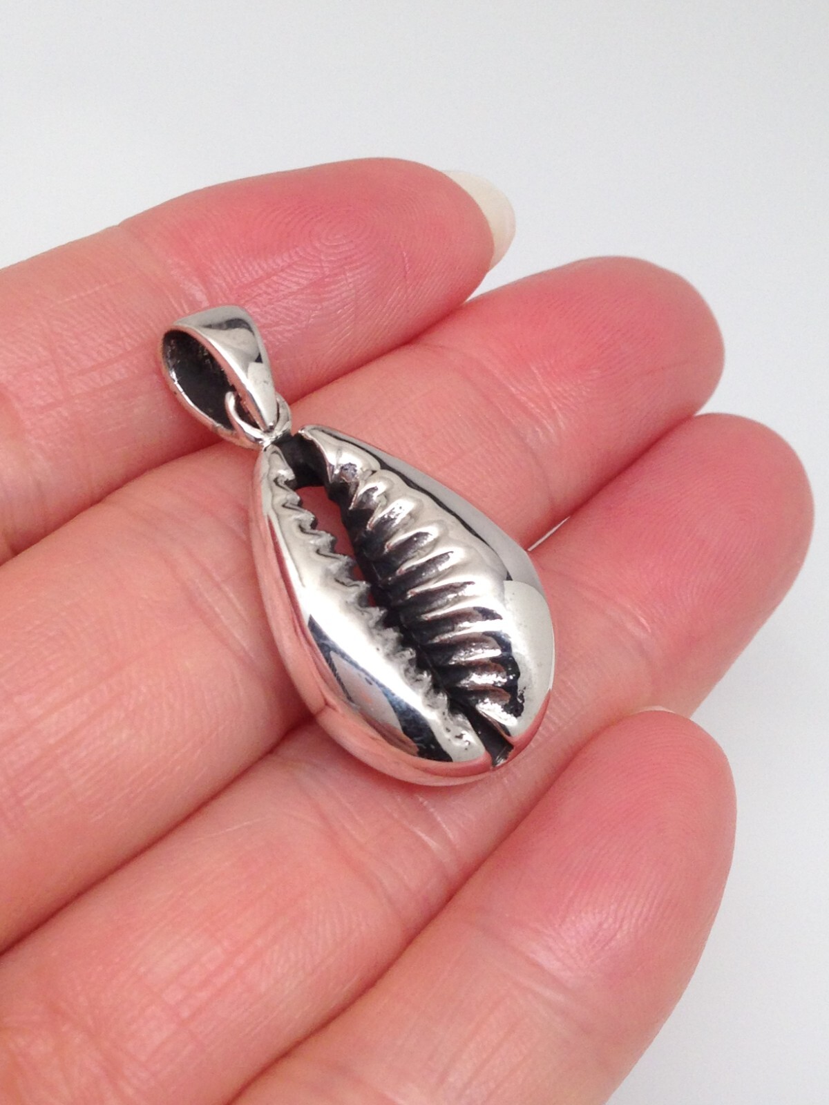 Cowry Cowrie Shell Pendant 925 Sterling Silver Heavy Beach Charm 21mm (30mm)