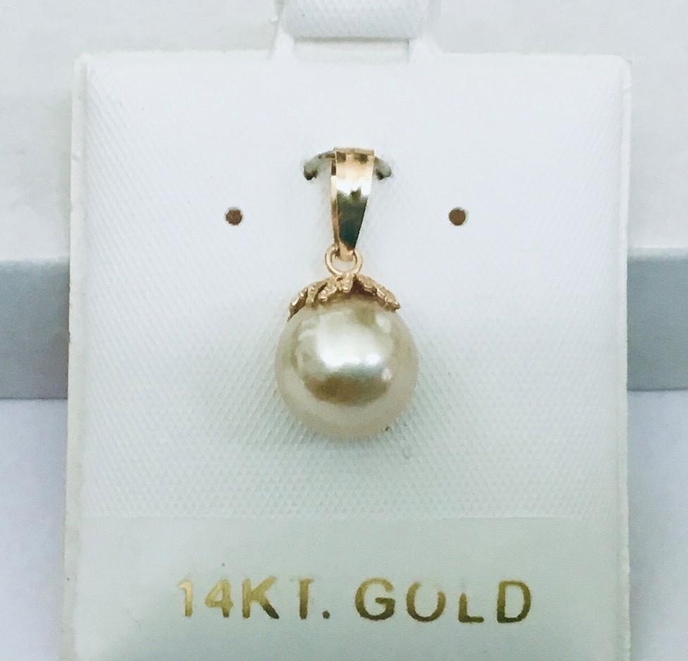 Classic Genuine Champagne 9.1 mm South Sea Pearl 14K Solid Gold Pendants NEW