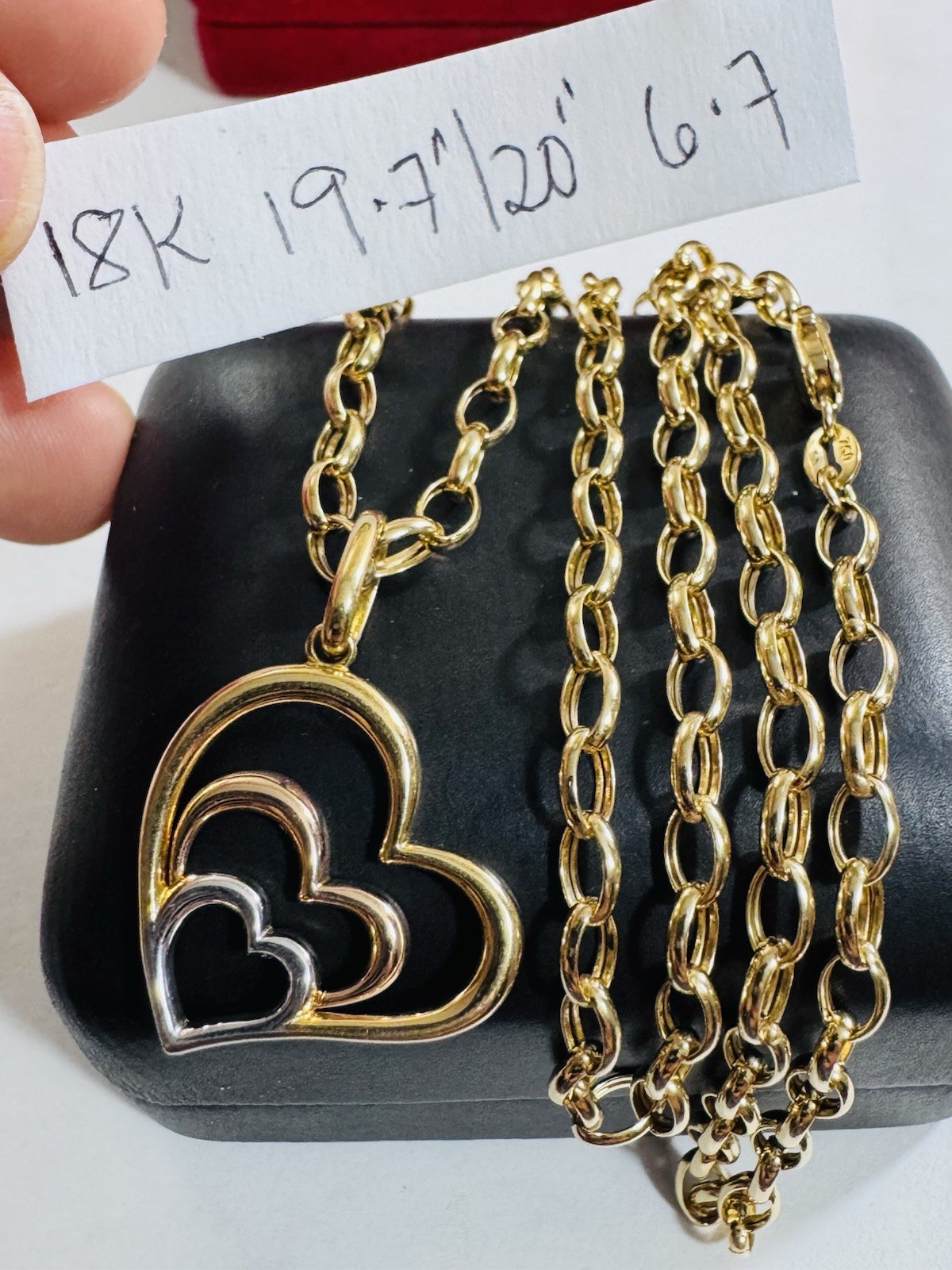 18K 750 Real Find Pure Tricolor Gold Heart Necklace 19.7/20” Inch Long 6.7g 4mm