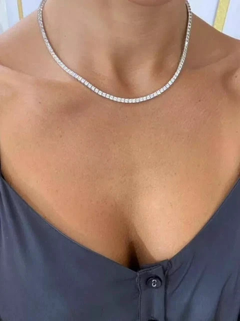 12 Ct Round Cut Diamond Tennis Necklace 18″ 14K White Gold Plated