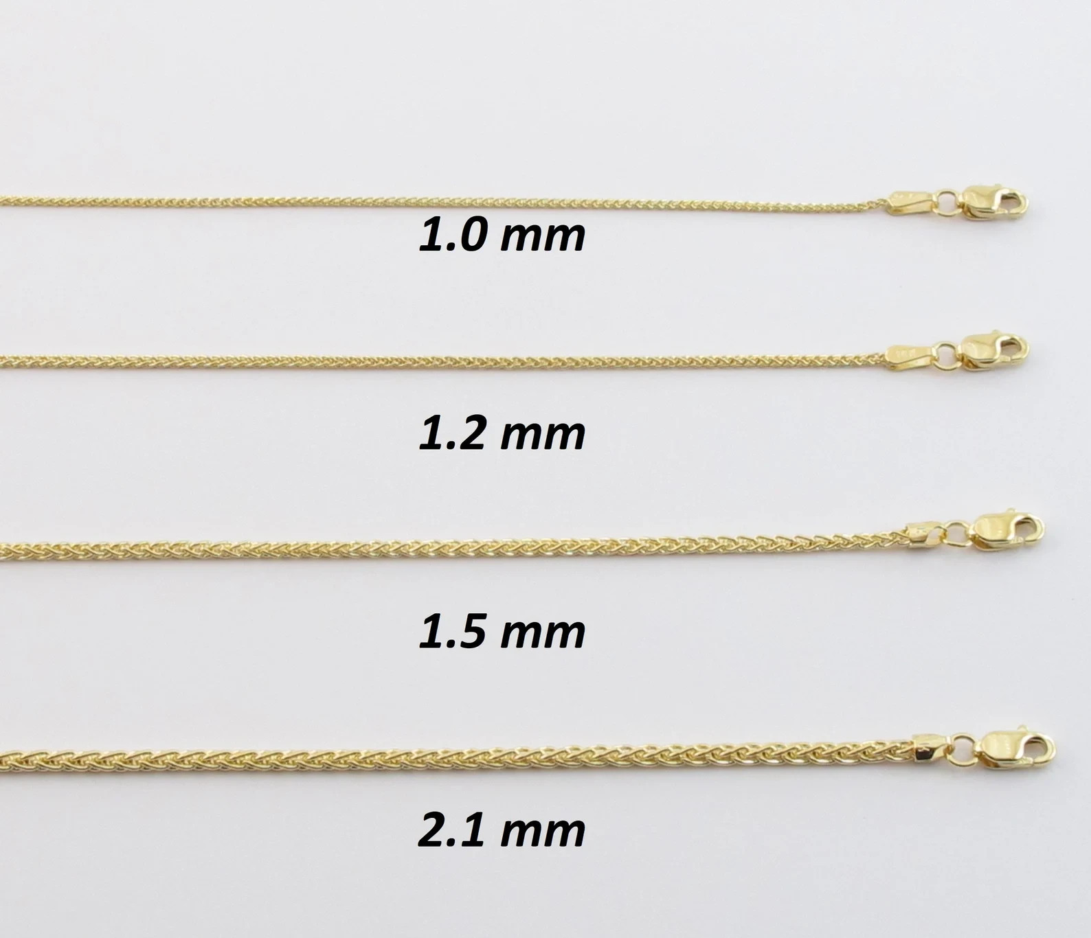 14k Solid Yellow Gold Wheat Chain Necklace ( 16-24 inch )