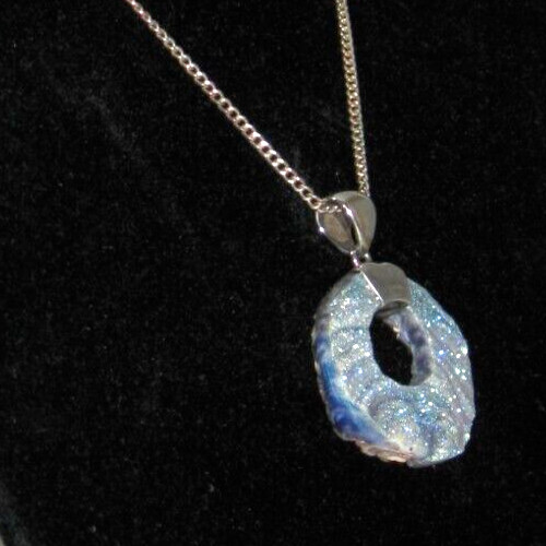 Reversible, Double Sided STARBORN Druzy Geode Quartz Pendant with Sterling Chain