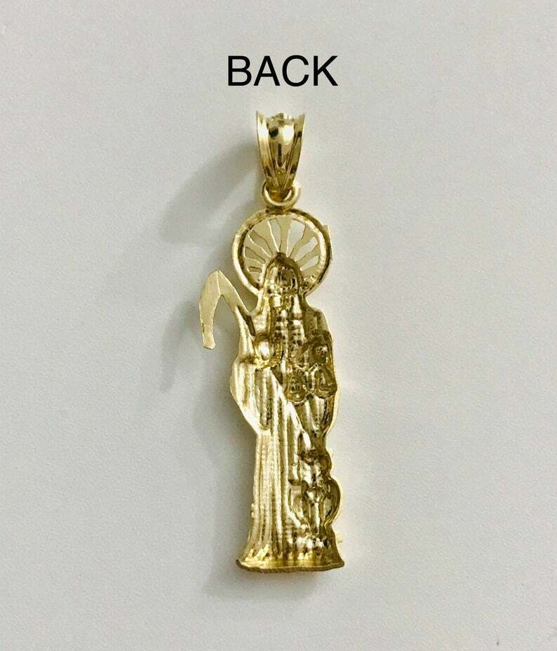 10K SOLID GOLD GRIM REAPER 1.3″ SANTA MUERTE PENDANT, 10K REAL GOLD – GP26
