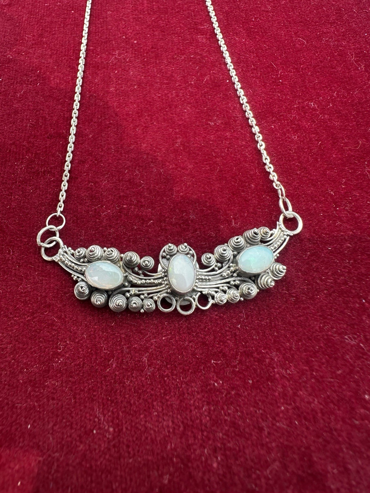 Natural Opal Necklace 17″ in Sterling Silver V Necklace
