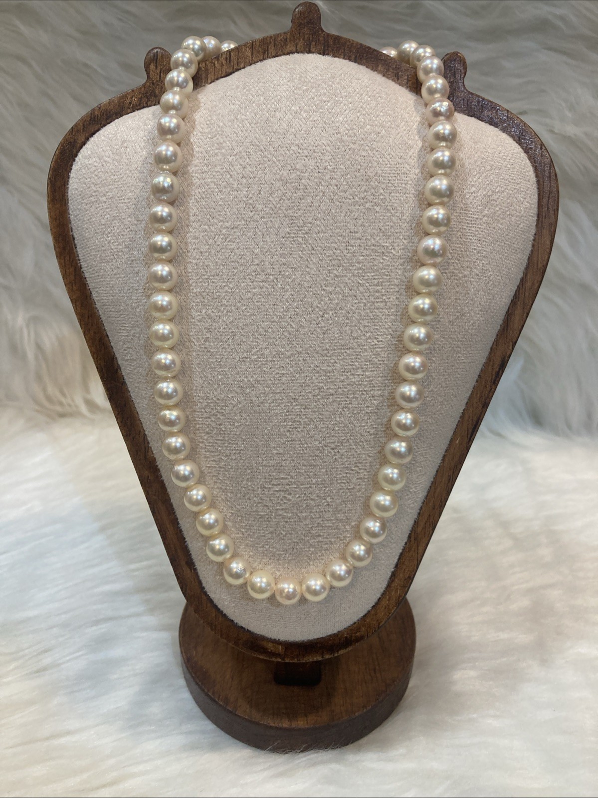 A01 Japanese Akoya Pearl Necklace 7.5-8mm 43cm Silver Clasp White Pearl