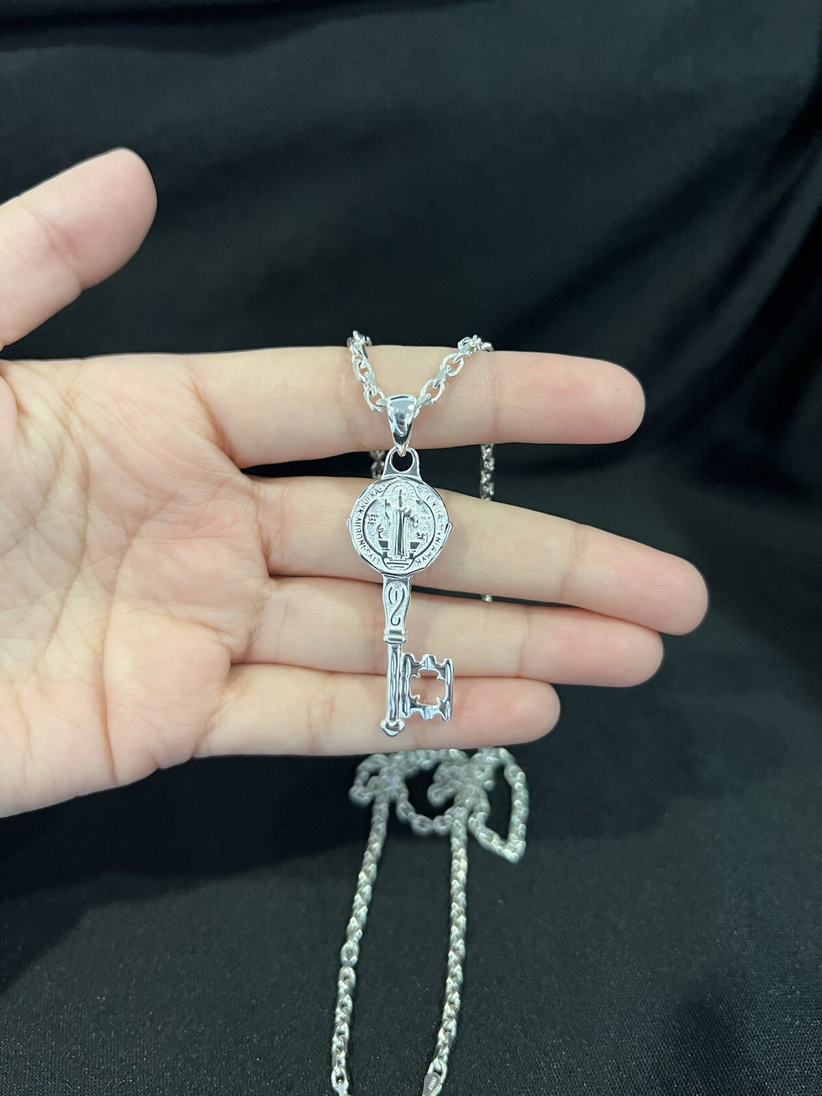 925 Sterling Silver Mens St Benedict Key San Benito Llave & Forz Chain 20 24 30