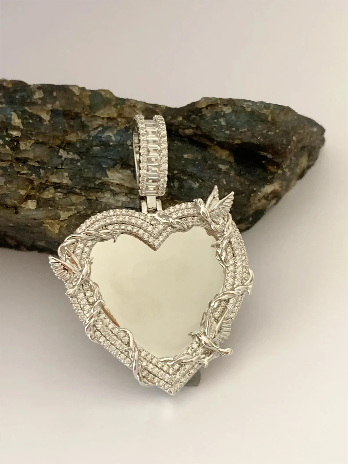 4ct Lab Created Diamond Custom Heart Memorial Photo Pendant 14k Gold Plated 2″