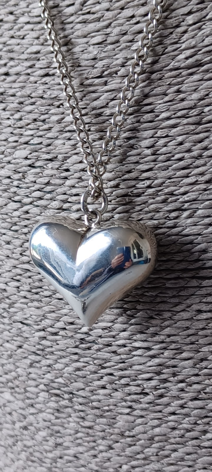 925 Sterling Silver Large Puffed Heart Pendant Necklace Stamped ART 925V1 VTG