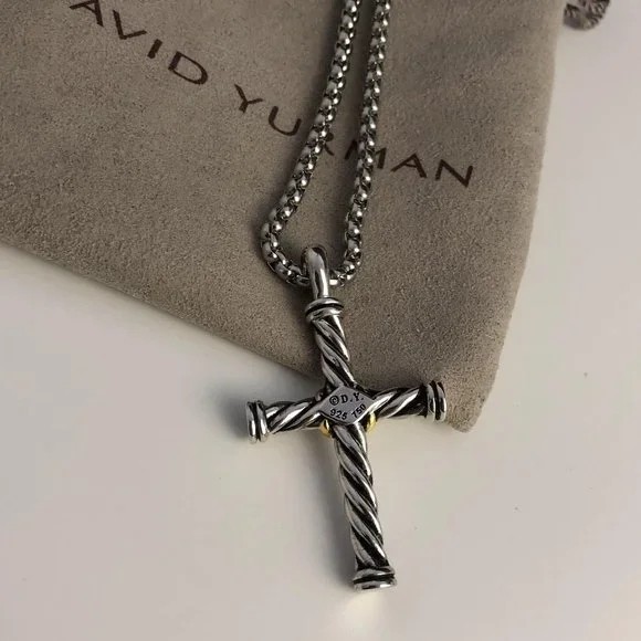 David Yurman X Cable Cross S Silver & 18K Yellow Gold Pendant Necklace