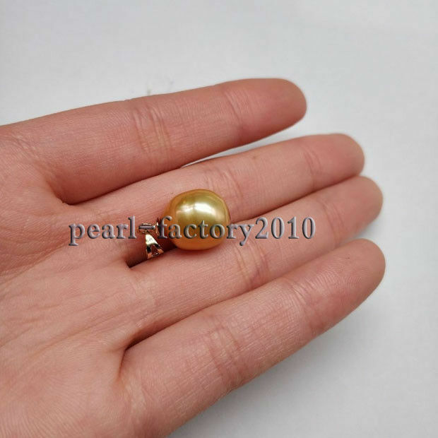 AAA 12-13.5 mm golden natural south sea pearl pendant 14K Yellow Gold